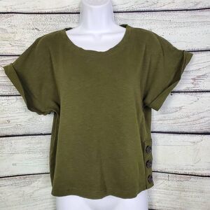 Banana Republic Olive Green Short Sleeve Button Accent Top – Size S